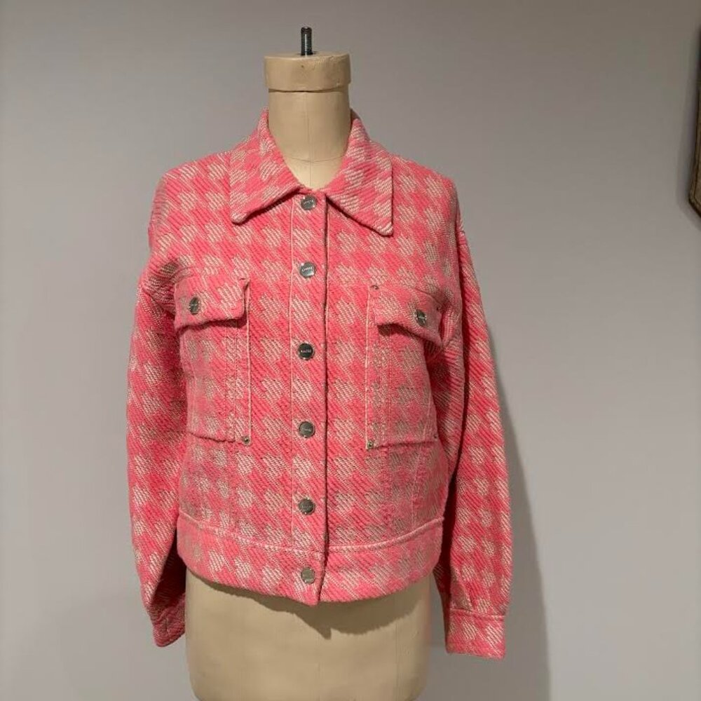 Sandro Pink Tweed Button-Front Jacket